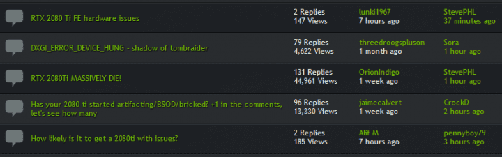 Reporty o selhání karet GeForce RTX 2080 Ti na fóru Nvidie
