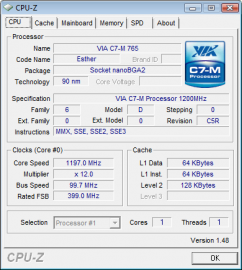 výstup z programu cpu-z