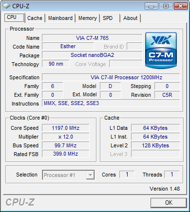 výstup z programu cpu-z