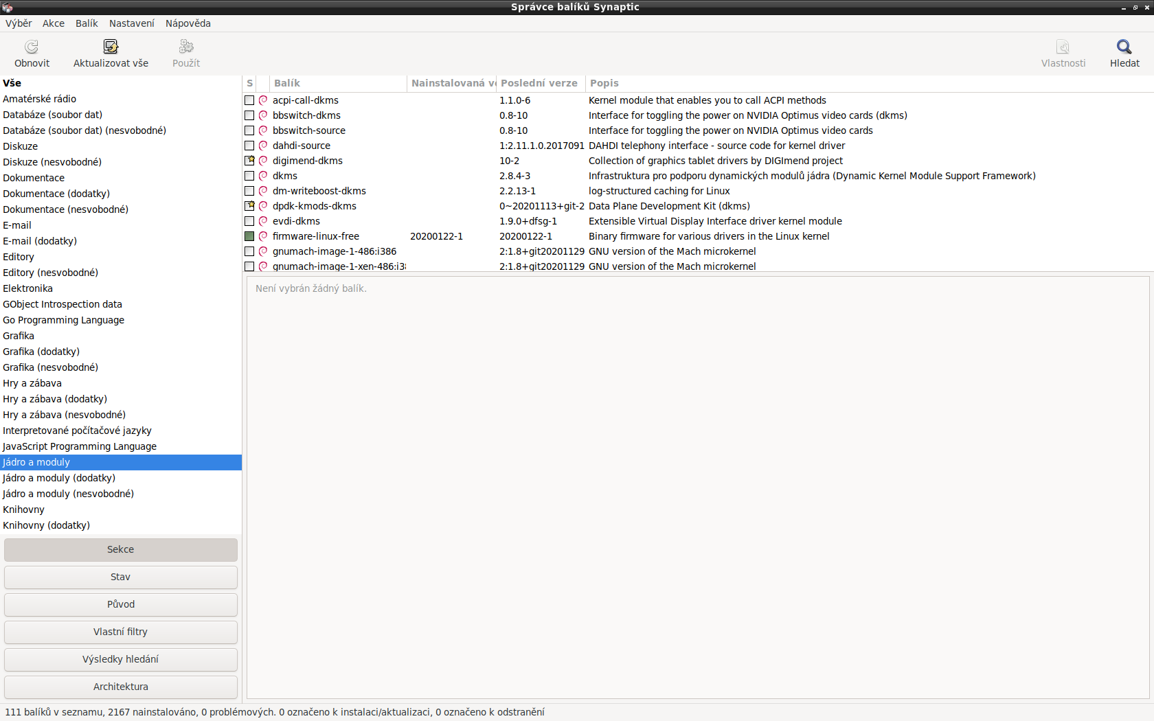 Správce balíčků Synaptic na Debianu