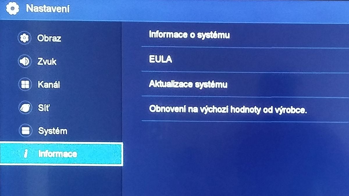 Hisense H43M3000 a H50M3300 - menu nastavení