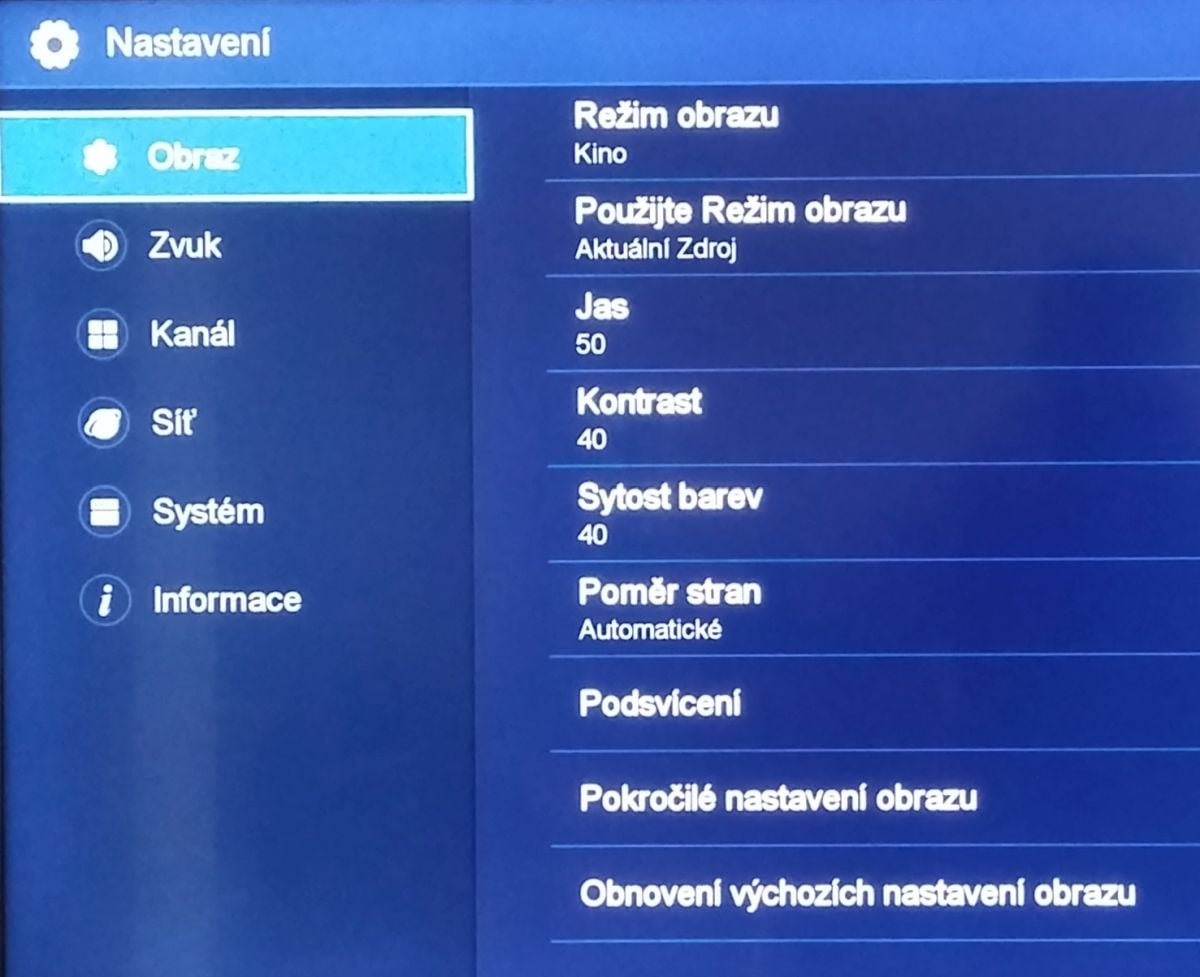 Hisense H43M3000 a H50M3300 - menu nastavení