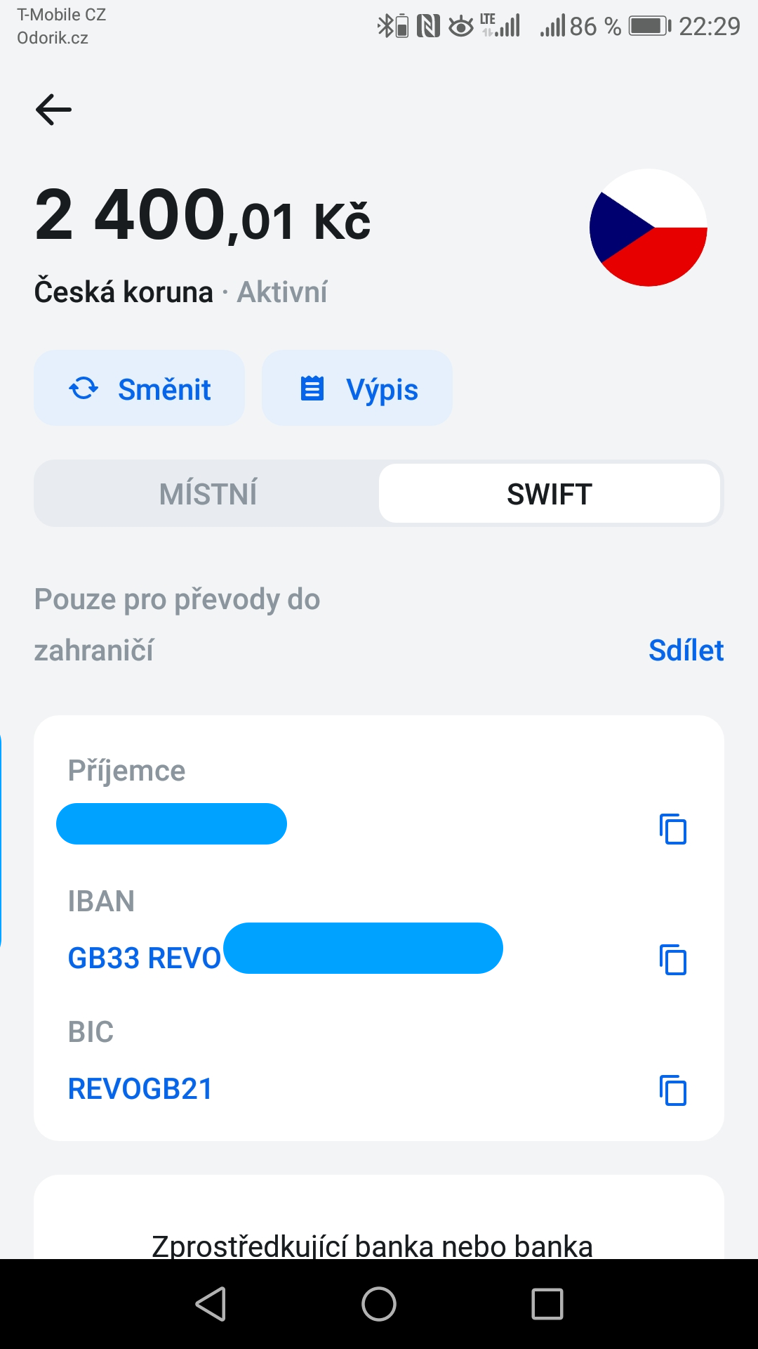 Revolut se chová jako normální účet s IBAN, ale jde o britský účet.
