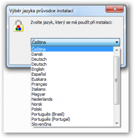 Volba jazyka pro instalaci.