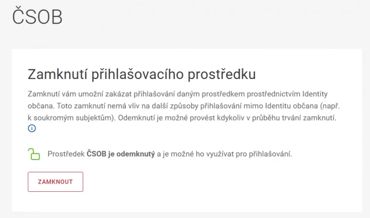 Identita občana - zamknutí prostředku