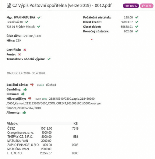 Analýza bankovního výpisu - elektronický validátor výpisů (SID)