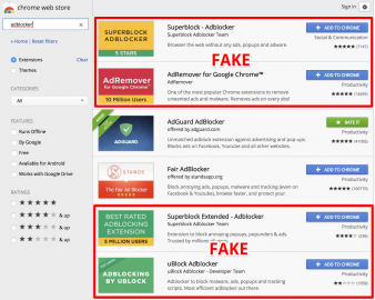 Falešné blokovače reklam v Chrome Store