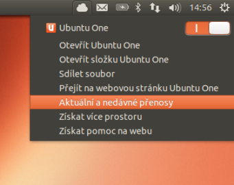 Synchronizační menu - zatím pouze s Ubuntu One