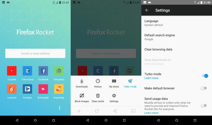 Firefox Rocket je odlehčený prohlížeč pro Android s úspornými funkcemi