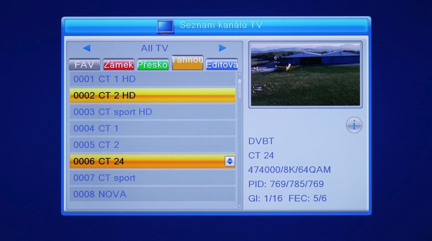 Fuba ODE8510 T2 Stealth - seznam stanic a info