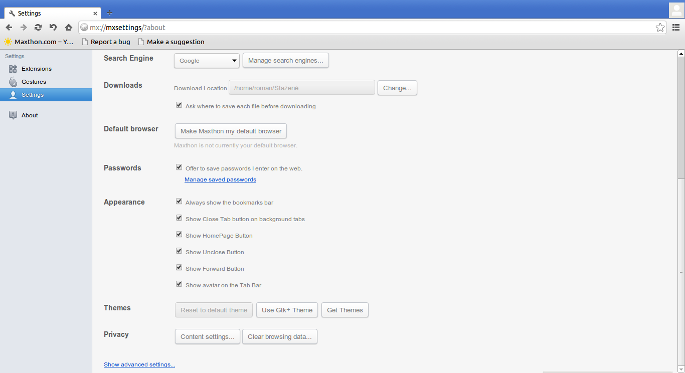 Nastavení vzhledu s několika možnostmi navrch.
