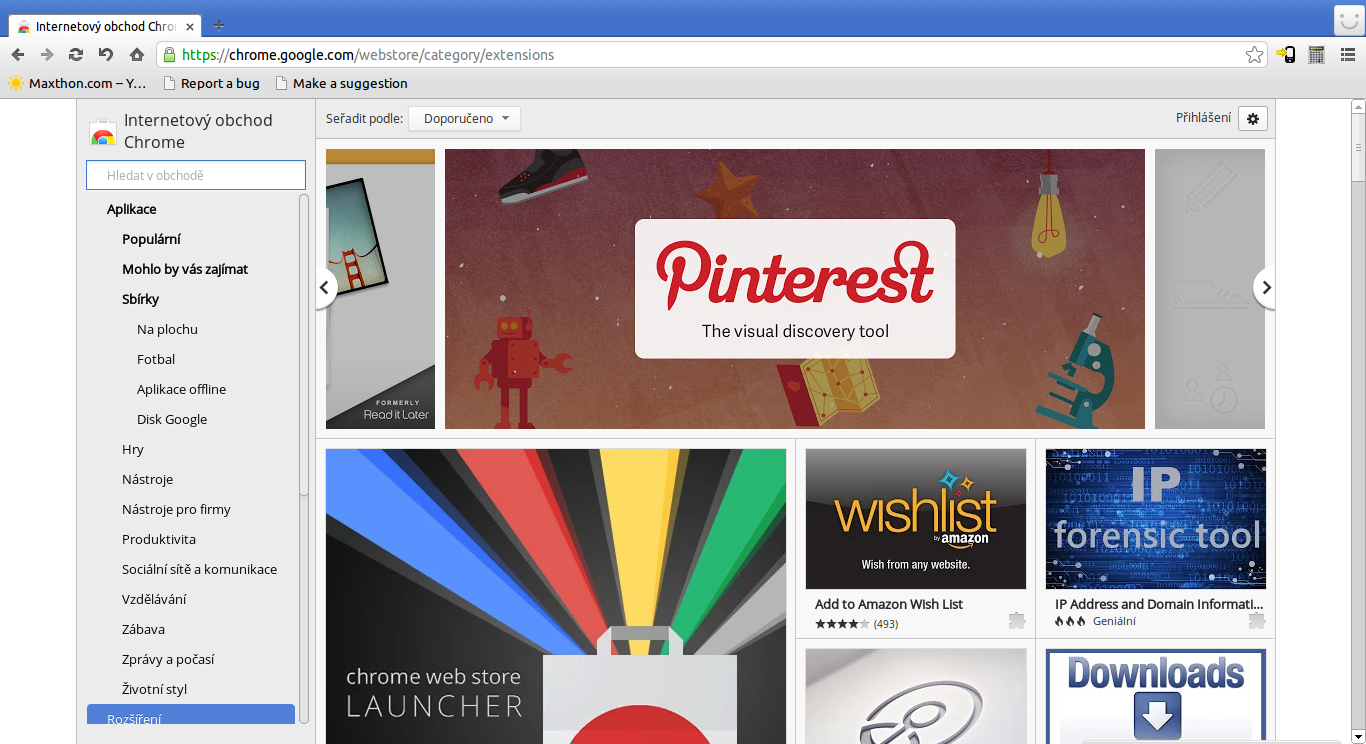 I jako rozšíření jsou podporována pouze ta pro Chrome. Ta pro "windowsovský" Maxthon zde nefungují.