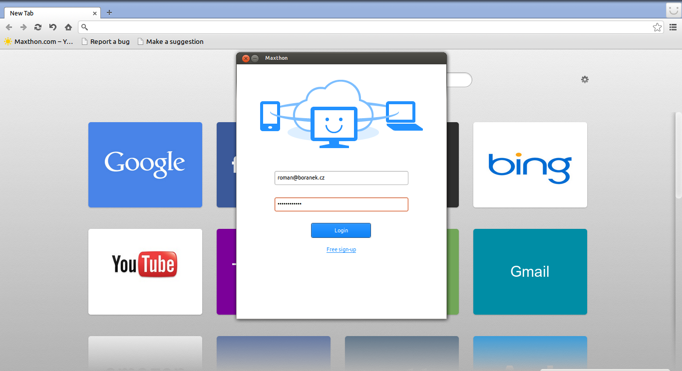 Přihlášení do služby Maxthon Passport.