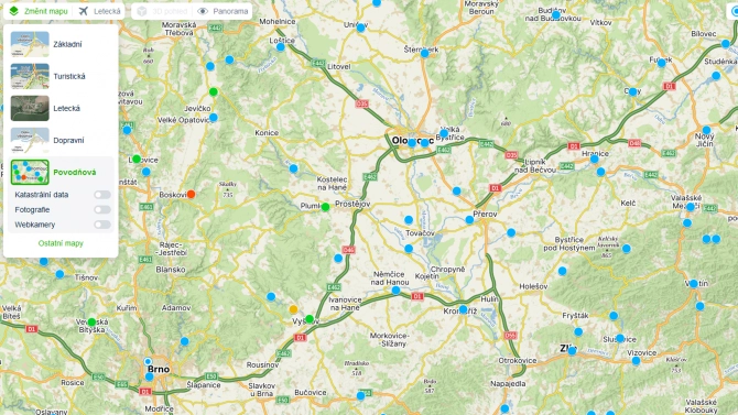 Mapy.cz - povodňová mapa