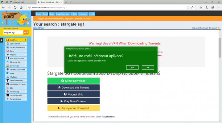 Stažený soubor TORRENT, případně magnetový odkaz můžete v uTorrentu Web normálně otevřít