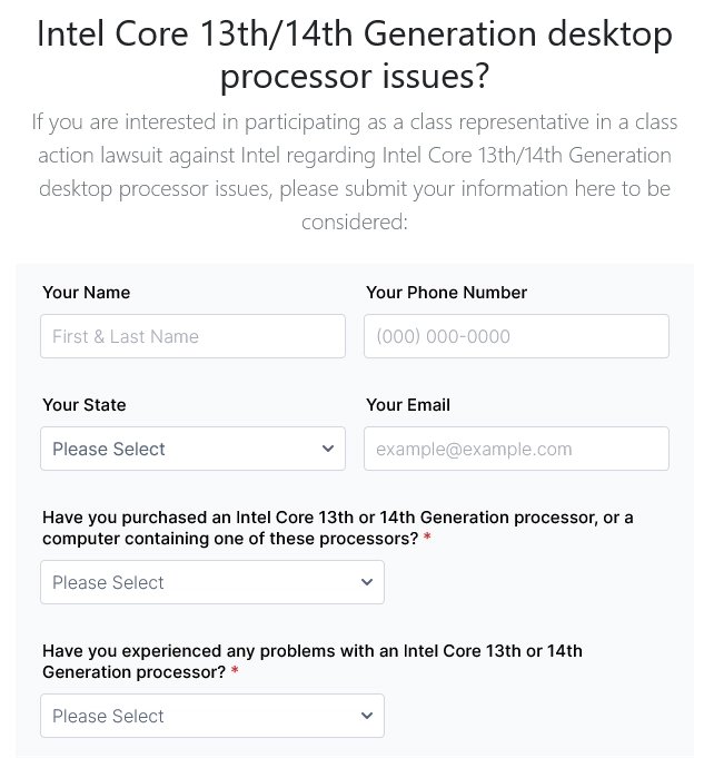Hromadná žaloba kanceláře Abington Cole + Ellery v kauze procesorů Intel Core 13. a 14. generace (Raptor Lake)