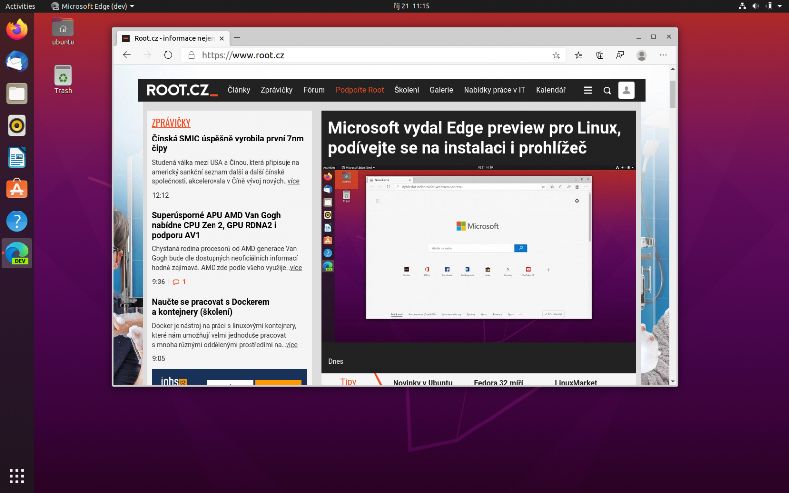Microsoft Edge preview v Ubuntu