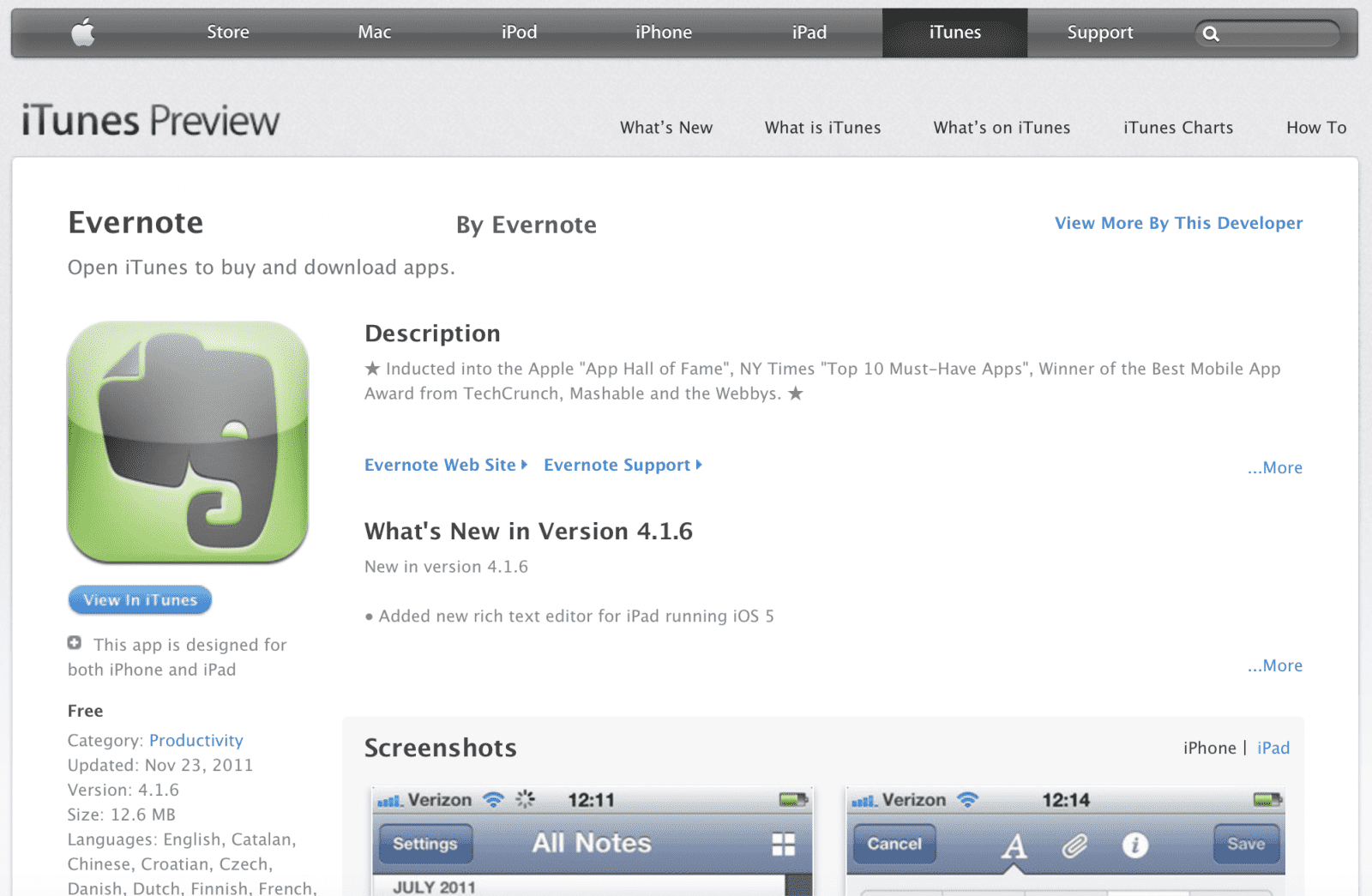 Screenhost půvondího iTunes Preview