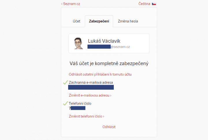 Ověření účtu na Seznamu pomocí telefonního čísla