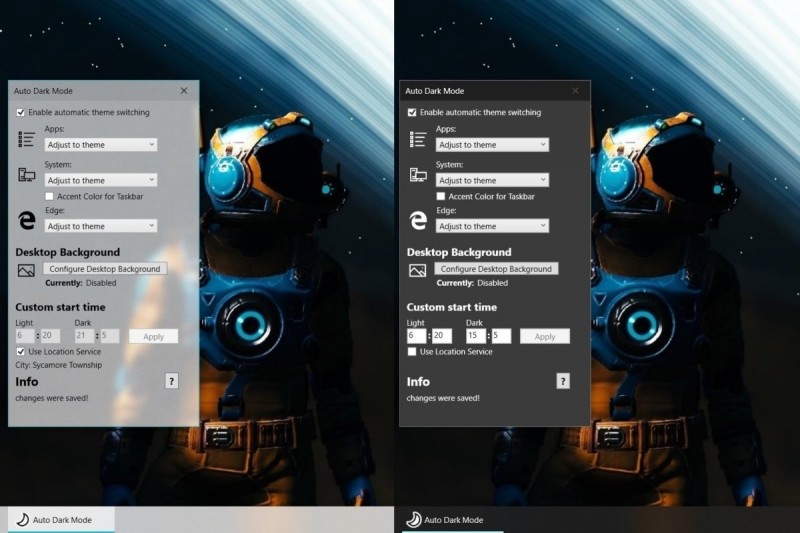 Aplikace Auto Dark Mode dokáže ve Windows 10 přepnout mezi světlým a tmavým motivem na základě aktuálního času