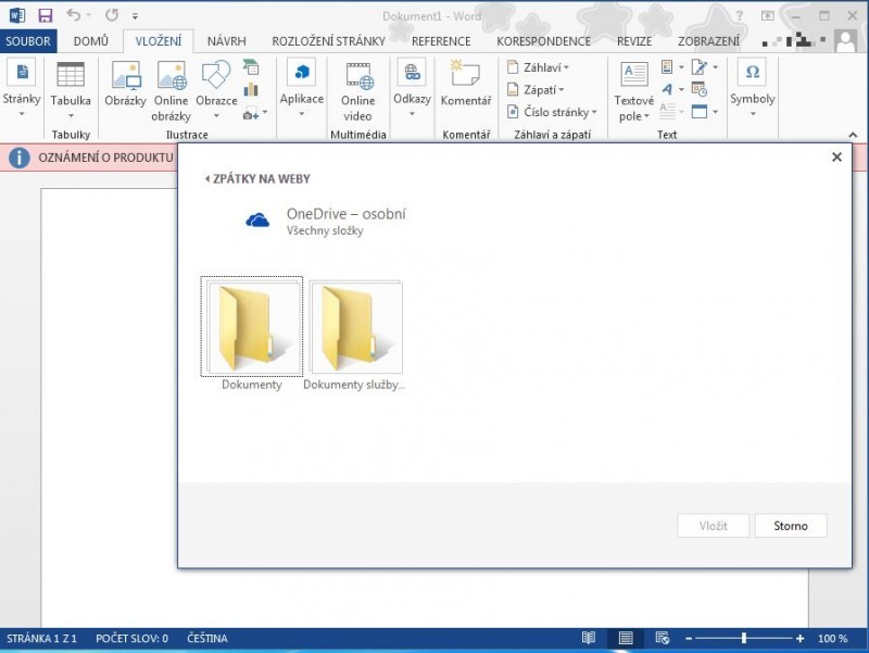 Do dokumentu můžete velmi snadno vložit jakýkoliv obrázek uložený na úložišti OneDrive