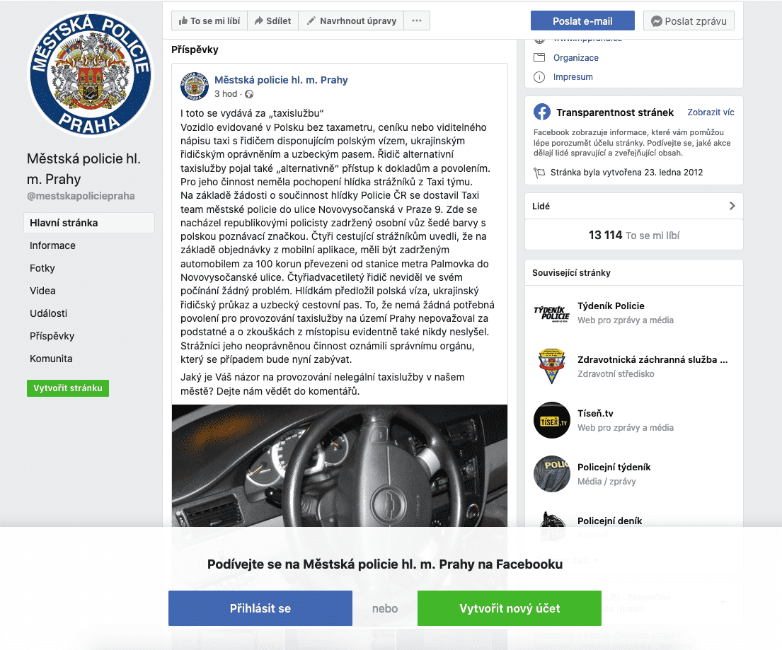Screenshot facebookové stránky Městské policie hl. m. Prahy ze 9. 1. 2020.