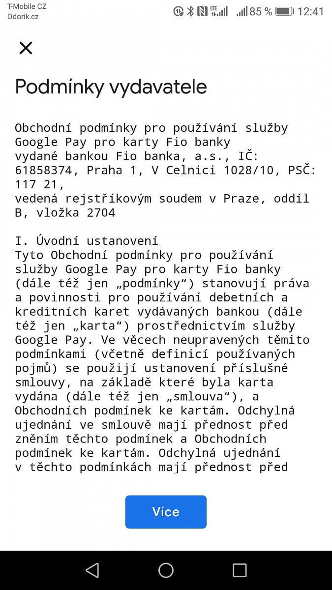 Aktivace karty Maestro od Fio banky ve službě Google Pay (04/2018)