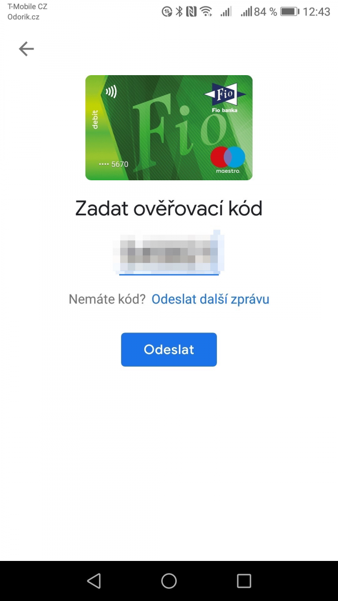 Aktivace karty Maestro od Fio banky ve službě Google Pay (04/2018)