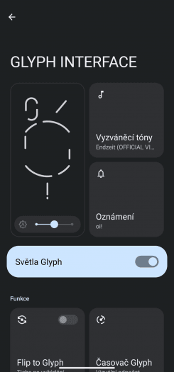 Světla Glyph mají vlastní záložku v nastavení a nabízejí široké možnosti přizpůsobení