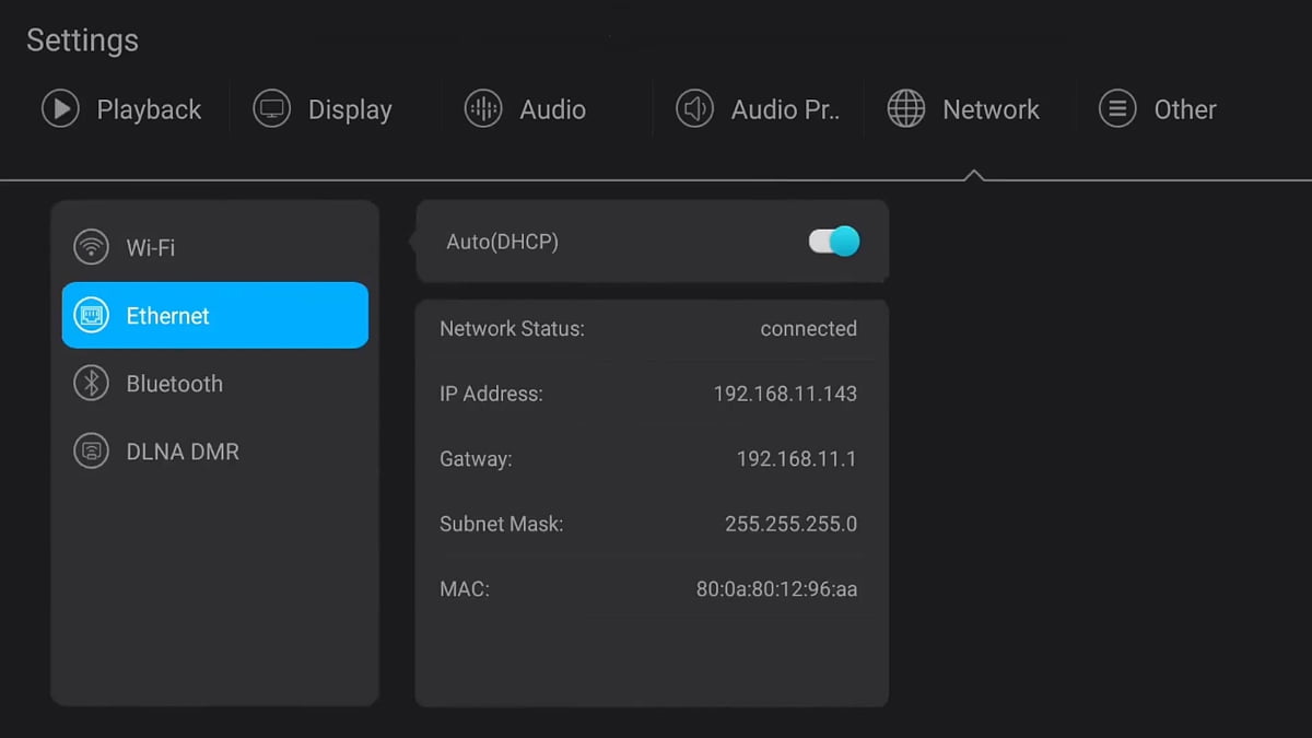 Zidoo X20 Pro - Síťová nastavení a ostatní nastavení