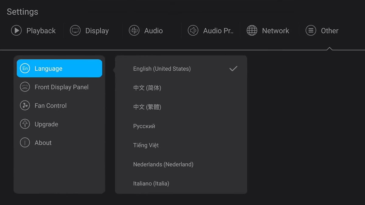 Zidoo X20 Pro - Síťová nastavení a ostatní nastavení