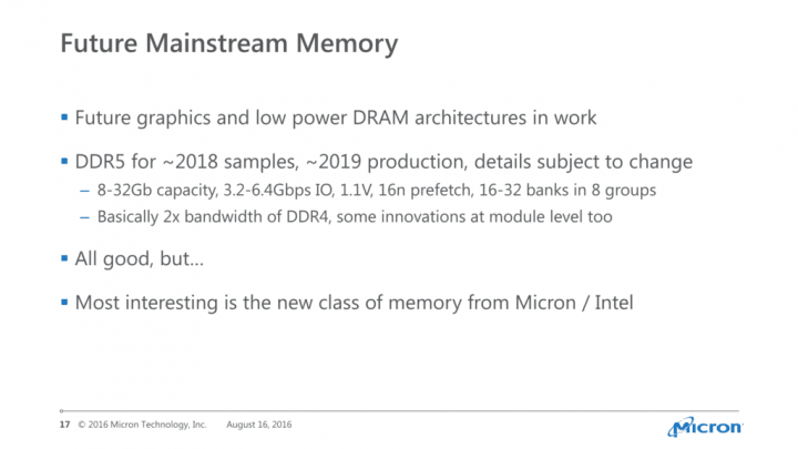 Slajd Micronu k pamětem DDR5, pocházející z léta 2016