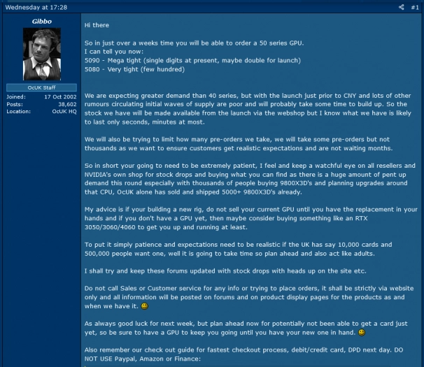 Informace o dostupnosti GeForce RTX 5080 na britském trhu