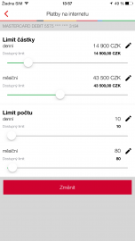Změna limitů v mobilním bankovnictví mBank.