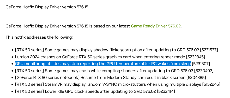 Nvidia GeForce Hotfix Driver verze 576.15