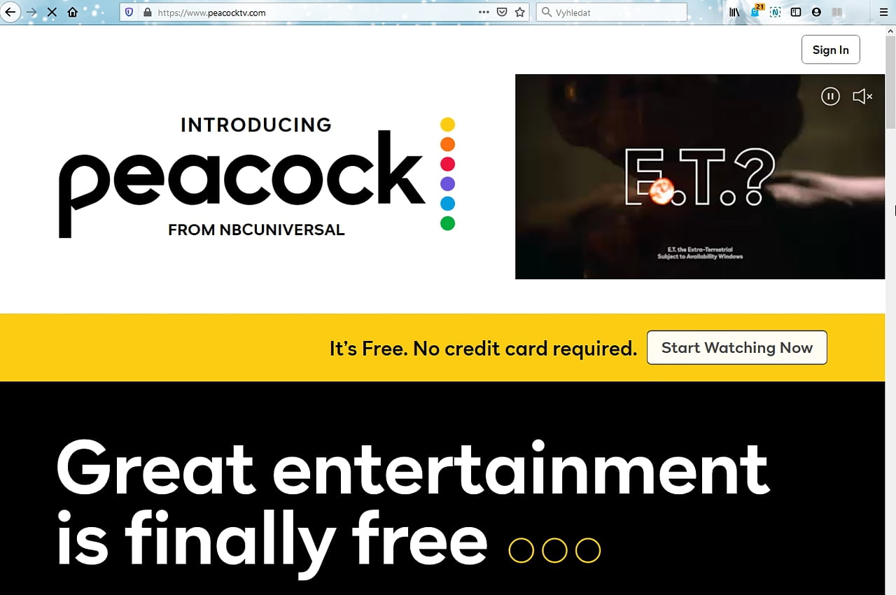 Peacock: Registrace a nastavení