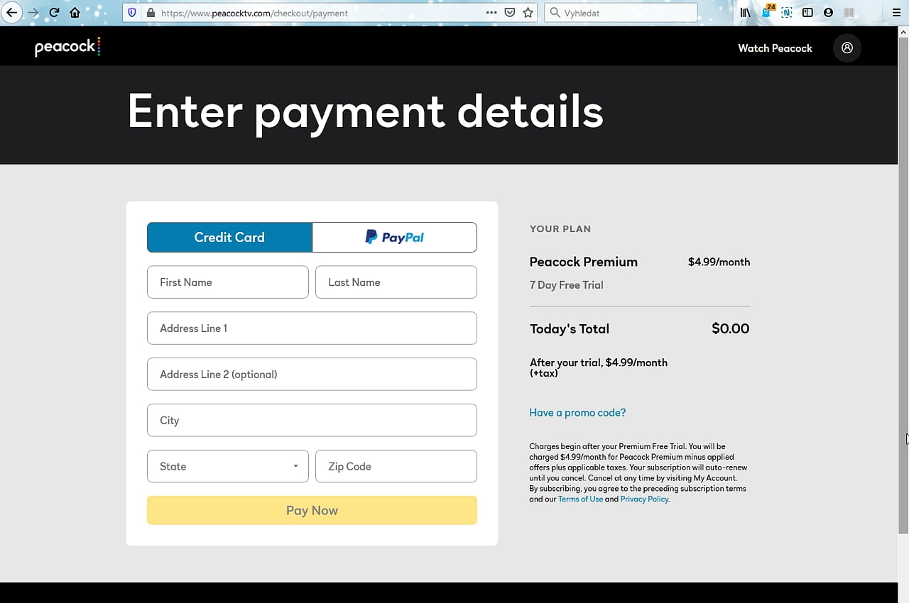 Peacock: Registrace a nastavení