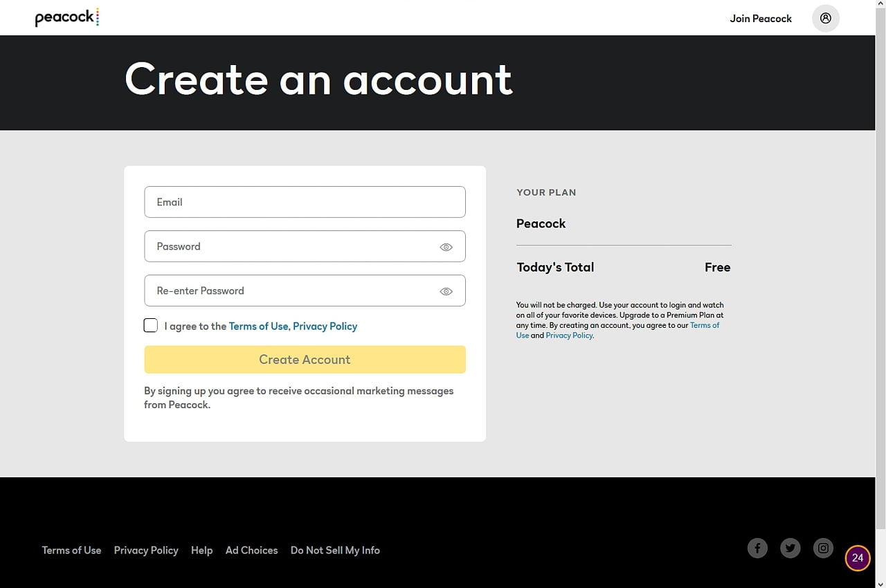 Peacock: Registrace a nastavení