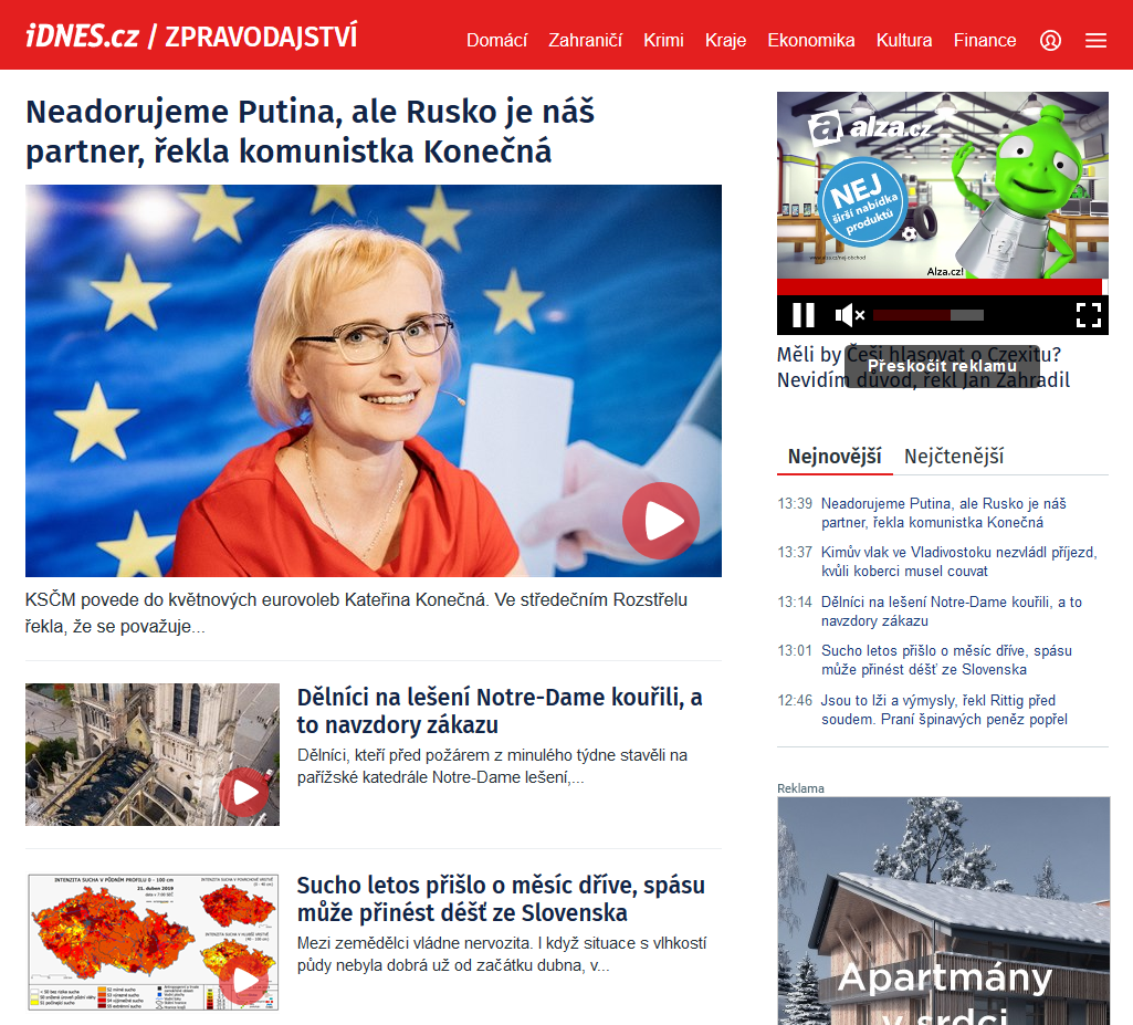 Nová podoba stránky zpravodajství iDNES.cz