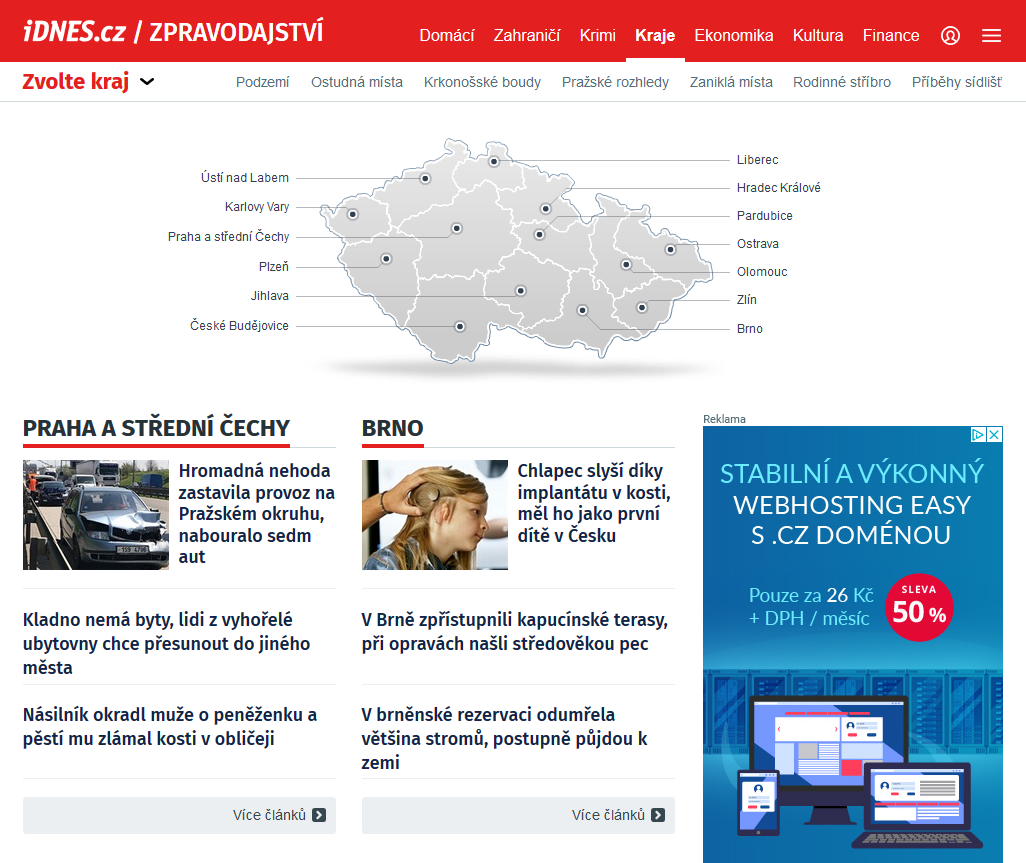 Nová podoba stránky s krajským zpravodajstvím iDNES.cz