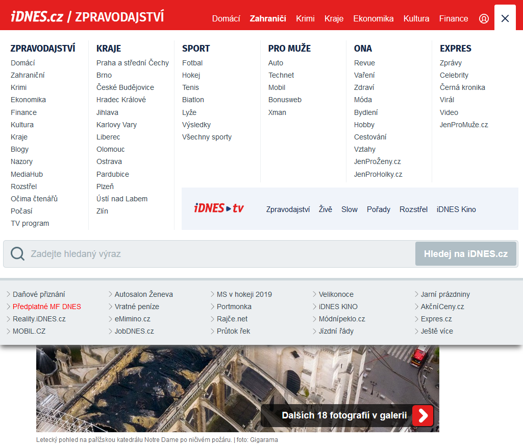 Nová podoba navigace iDNES.cz