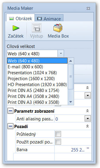 Volby pro tvorbu obrázků.