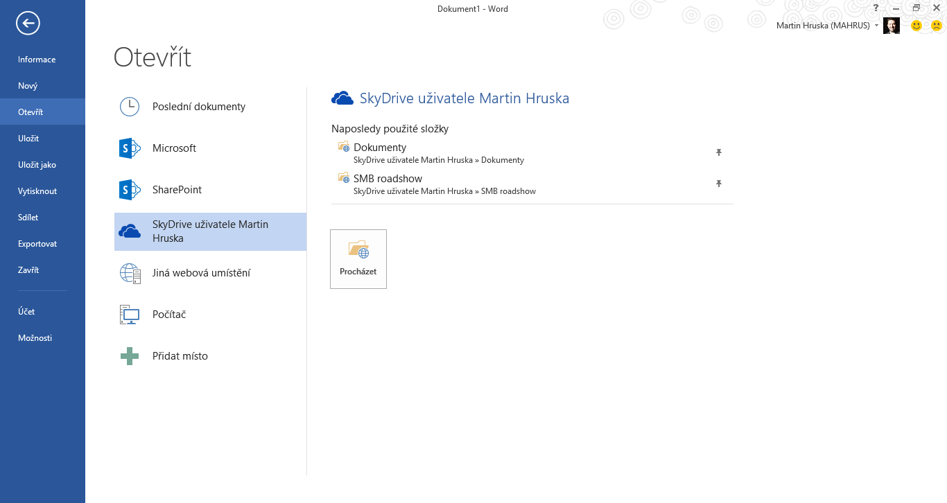 Ukládání na SkyDrive ve Wordu