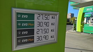 Cena PHM na čerpací stanici MOL v Ostravě (21. 4. 2020)