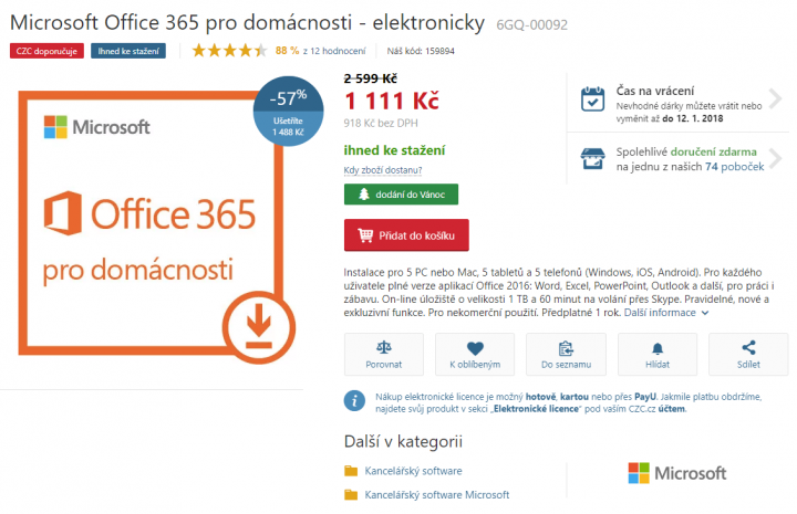 Office 365 pro domácnosti za 1111 Kč v CZC