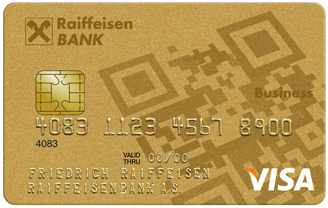 Zlatá platební karta Raiffeisenbank.