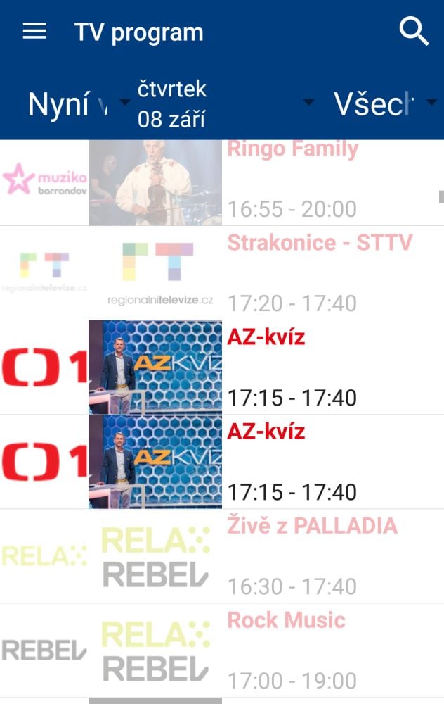 Stanice, které jsou momentálně k dispozici, jsou od ostatních v TV programu odlišeny.