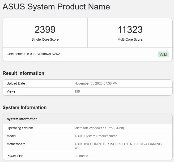 AMD Ryzen 5 7500X3D v databázi Geekbench