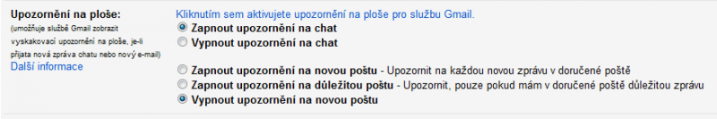 gmail upozornění