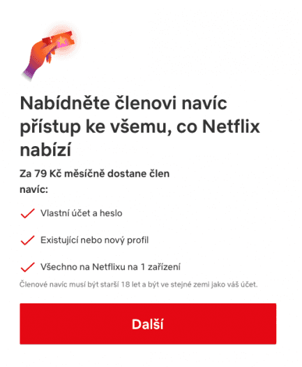 Nabídka Extra člena v internetovém rozhraní Netflixu